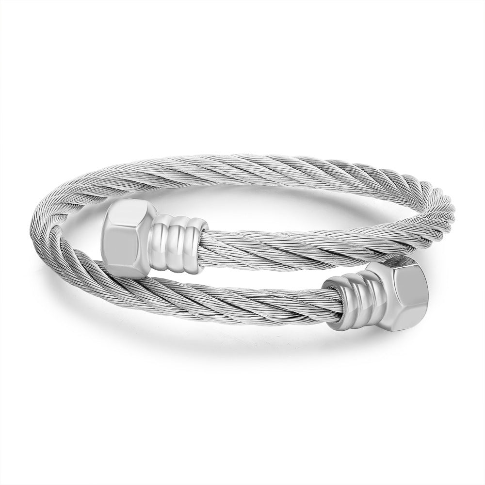 Retro personalized stainless steel wrapped geometric bracelet